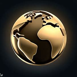 Illustrate a world map in the shape of a globe made of gold. Image 3 of 4