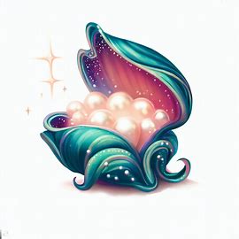 Draw a fantastical clam with glittering pearls inside its shell.. Image 1 of 4