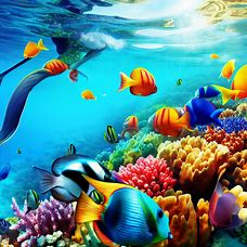 Snorkeling with colorful tropical fish and coral reef.