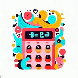 Design a playful and imaginative calculator, full of bright colors, whimsical shapes, and exciting features