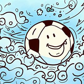 Doodle a whimsical scene featuring a giant, smiling soccer ball floating in the sky.. Image 4 of 4