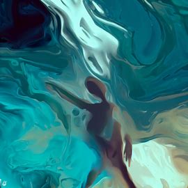 Create an underwater abstract art piece that features a person swimming. Image 4 of 4