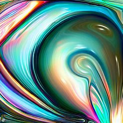 Create an abstract illustration of a vibrant and colorful abalone shell