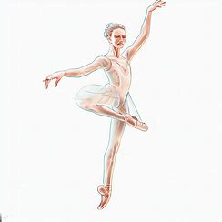 A detailed illustration of a ballet technique such as a plié or relevé, showcasing the grace and precision of a ballerina's movements.