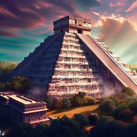 Visualize Chichen Itza as a towering, futuristic city that blends the ancient and the modern in a unique and exciting way.. Image 2 of 4