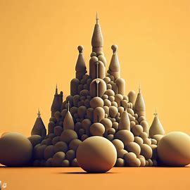 Create an illustration of a towering, majestic castle made entirely of softballs.. Image 3 of 4