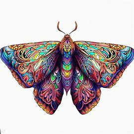 Draw a colorful and intricate moth with intricate patterns on its wings.. Image 1 of 4