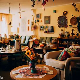 A warm and welcoming local café, decorated with handmade artwork, flowers and a relaxing atmosphere. Image 3 of 4