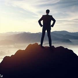 An entrepreneur standing on top of a mountain, overlooking their successful business empire. Image 2 of 4