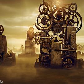 Imagine a steampunk version of stonehenge, where gears, machines, and steam power the ancient monument.. Image 1 of 4