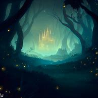 Create an iPhone wallpaper with an enchanting forest scene, complete with glittering fireflies and a mysterious castle in the distance.