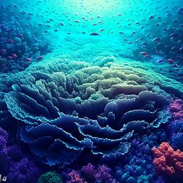 A mesmerizing coral reef, surrounded by thousands of fish