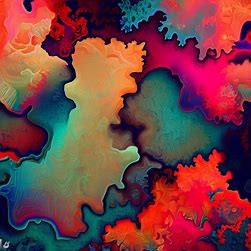 Create an abstract representation of lichen planus using vibrant colors and unique shapes.