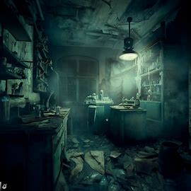 magine a terrifying scene of a haunted and dilapidated laboratory. Image 4 of 4