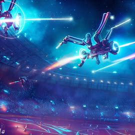 Turn a traditional soccer match into a futuristic, space-themed game with flying robots and glimmering arenas.。画像 3/4