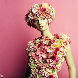 Create a unique, stylish attire made entirely out of flowers. Image 2 of 4