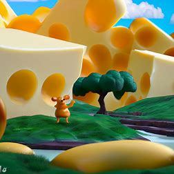 Invent a cheese-themed landscape, where cheese is the central focus of the environment.