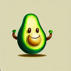Imagine an avocado with a personality and create an illustration of it.