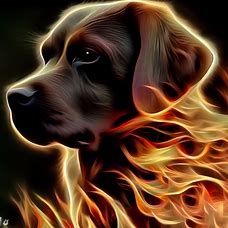 Create a beautiful and unique depiction of a Labrador dog with flames.