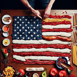 Creating an American flag made entirely out of food. Image 4 of 4