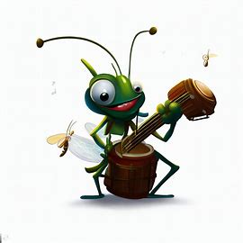 Create an imaginative illustration of a cricket playing a musical instrument. Image 4 of 4