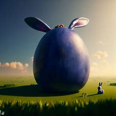 Imagine a picture of a giant blueberry sitting in a field of grass, with a small rabbit asking if he can have a taste.