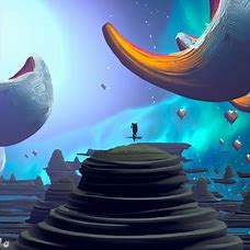Create a mesmerizing landscape filled with vibrant floating islands and a distant moon shining in a starry sky.
