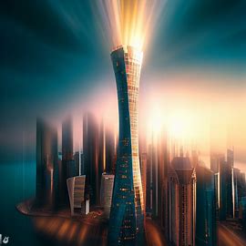 Create an image of a towering skyscraper in Qatar that gleams with luxury. Image 2 of 4
