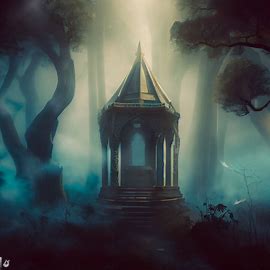 Create a surreal depiction of a tabernacle in the middle of a dream-like forest.. Image 2 of 4