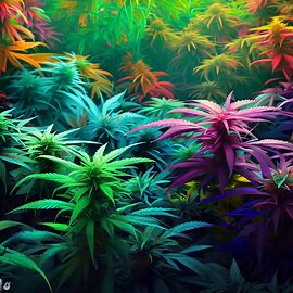 Create an image of a lush and verdant garden filled with vibrant marijuana plants.. Image 2 of 4