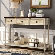 Image result for Console Table with Shelves and Drawers