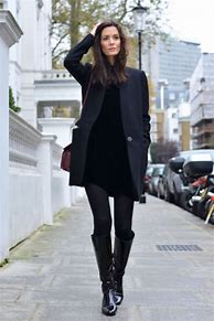 Image result for Black Dress Black Boots