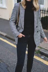 Image result for Grey Checked Blazer and Veja Sneakers Women