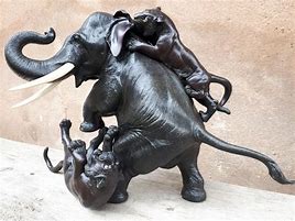 Image result for Rare Antique Elephant Attacked by Tiger