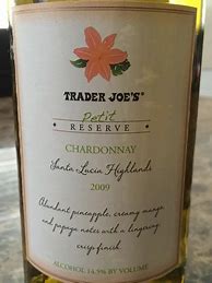 Image result for Trader Joe's Chardonnay Petit Reserve Santa Lucia Highlands