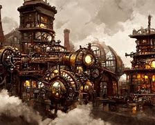 Image result for Flying Steampunk Factory Art