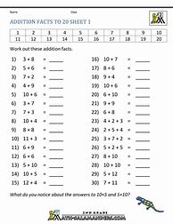 Image result for Math Worksheets Addition to 20