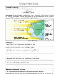 Image result for Factors Affecting Climate Worksheet