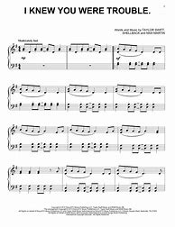 Image result for Taylor Swift Violin Sheet Music I Knew You Were Trouble