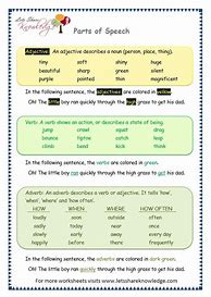 Image result for Parts of Speech Worksheets 3rd Grade