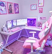 Image result for Aesthetic Pink Gaming Room Setup