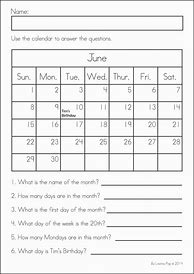 Image result for June Calendar Worksheet
