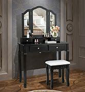 Image result for Black Makeup Vanity Table with Mirror