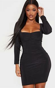 Image result for Black Shiny Long Bodycon Dress