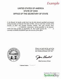 Image result for Certificate of Good Standing Ohio