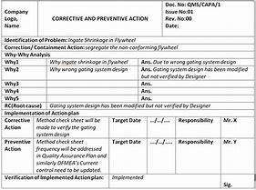 Image result for Corrective and Preventive Action Free Template