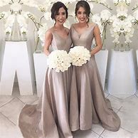 Image result for V-Neck Satin Bridesmaid Dresses Champagne