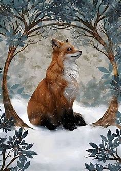 Amazon.com : Pickako Winter Scene The Red Fox Sits Between The Trees ...