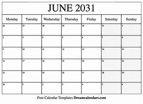 Image result for June 2031 Calendar