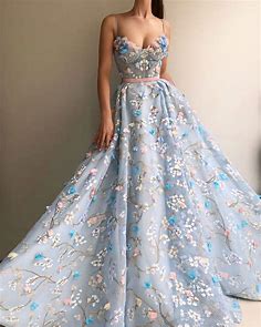 Gorgeous Light Blue Long Embroidery Princess Prom Dresses For Teens ...
